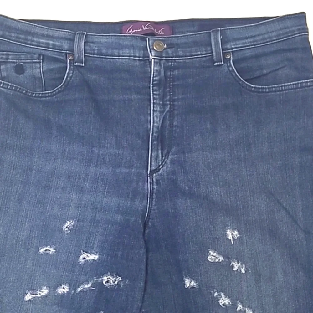 Gloria Vanderbilt Distressed Jeans High Waist Rise Denim Whiskered Straight Leg